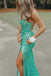 Sexy Silver Sequin Mermaid Long V neck Prom Dresses with Slit, Evening Dresses OM0043