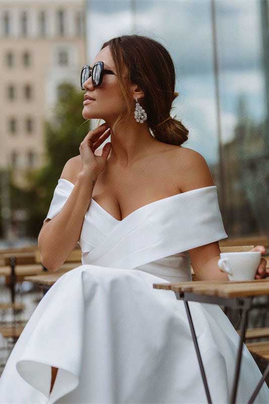 Simple A line Off the Shoulder Sweetheart Knee Length Wedding Dresses trendtydresses Simple A line Off the Shoulder Sweetheart Knee Length Wedding Dresses trendtydresses