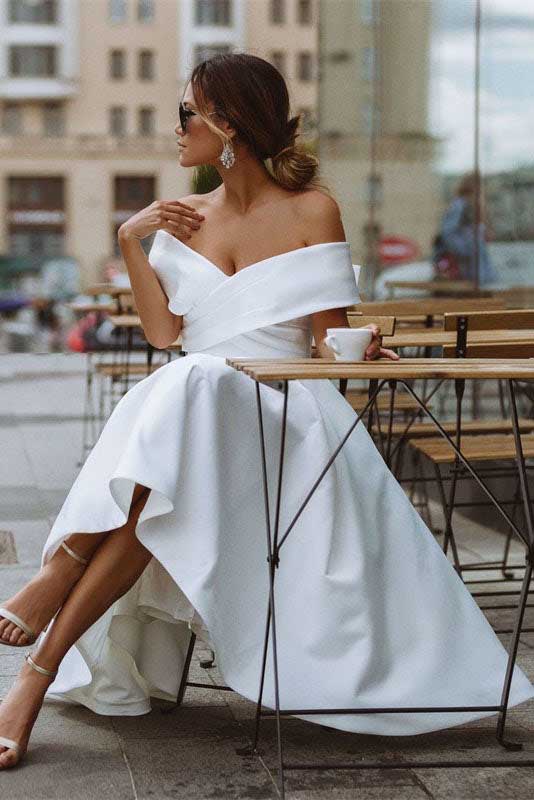 Simple A line Off the Shoulder Sweetheart Knee Length Wedding Dresses trendtydresses Simple A line Off the Shoulder Sweetheart Knee Length Wedding Dresses trendtydresses