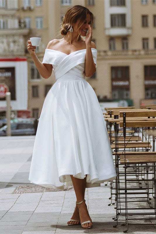 Simple A line Off the Shoulder Sweetheart Knee Length Wedding Dresses trendtydresses Simple A line Off the Shoulder Sweetheart Knee Length Wedding Dresses trendtydresses