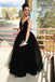 Simple A line Spaghetti Straps Black V neck Prom Dresses, Evening Party Dresses OM0202