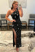 Black Sequins One Shoulder Long Prom Dress With Stars, Floor Length Evening Dress OM0376