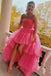 Ball Gown Pink Strapless High-Low Layered Tulle Prom Dresses Sweet 16 Dresses OM0145