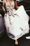 Charming Long Floral Lace Prom Dress A Line V Neck Cheap Wedding Dress PDH88