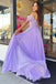 Elegant A Line Sweetheart Lavender Chiffon Prom Dresses With Lace, Evening Gowns OM0334