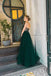 Emerald Corset Tulle Sweetheart Beaded Lace Prom Dresses, Green Strapless Party Gown OM0222