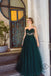 Emerald Corset Tulle Sweetheart Beaded Lace Prom Dresses, Green Strapless Party Gown OM0222