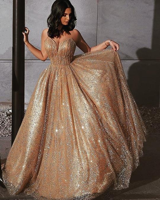 Sparkly A Line Elegant Long Prom Dress, Evening Party Dresses PDP68