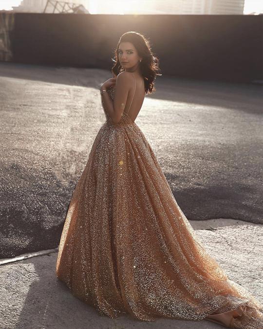 Sparkly A Line Elegant Long Prom Dress, Evening Party Dresses PDP68