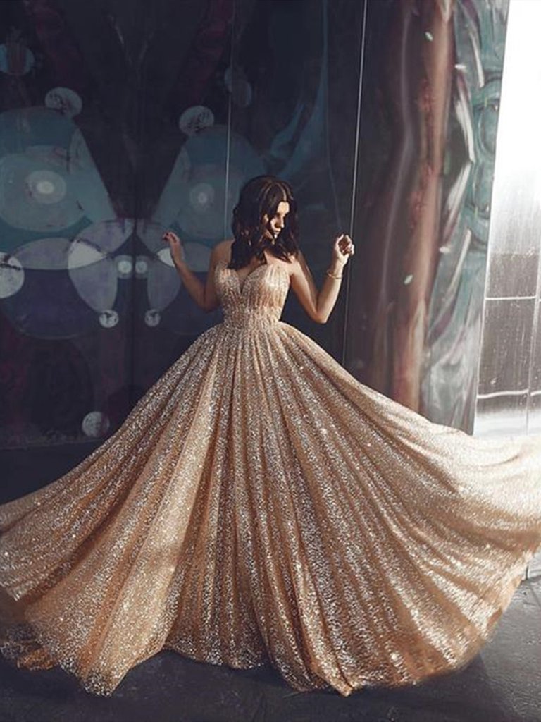 Sparkly A Line Elegant Long Prom Dress, Evening Party Dresses PDP68