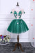 Green A Line Short Sleeves Tulle Floral Appliques Short Homecoming Dresses PDN50