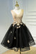 A Line Black V Neck Homecoming Dresses, Sleeveless Prom Dress With Butterfly PDN68