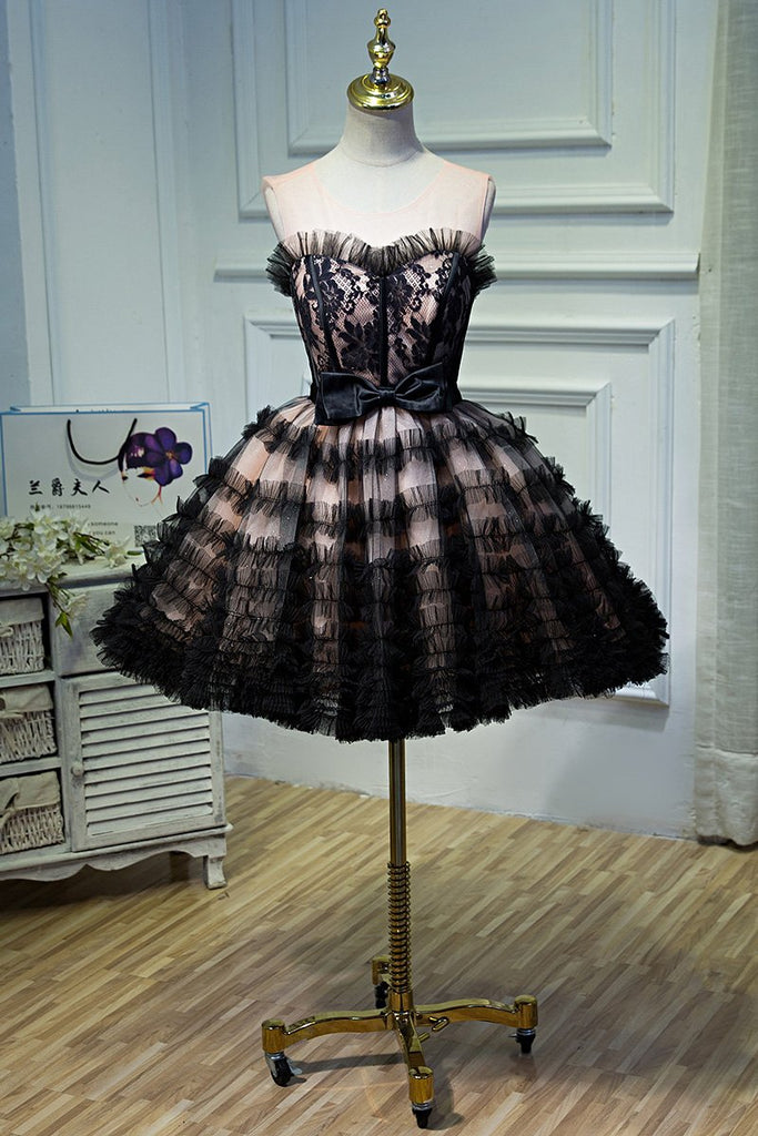 Black A Line Tulle Sweetheart Homecoming Dresses, Short  Prom Dress PDN52