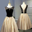 A Line Round Neck Satin Short Homecoming Dresses With Black Lace PDN48