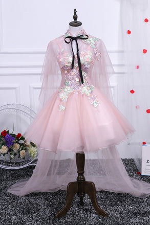 Pink A Line Tulle Spaghetti Straps Homecoming Dresses With Appliques PDN54