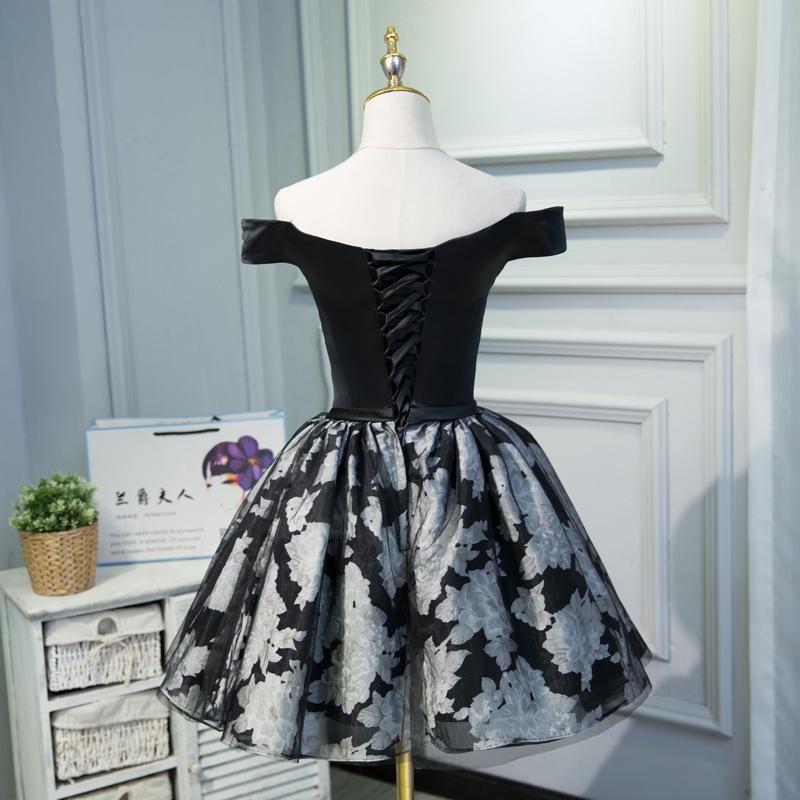 A Line Black Off the Shoulder Homecoming Dresses, Short Prom Dress PDN69