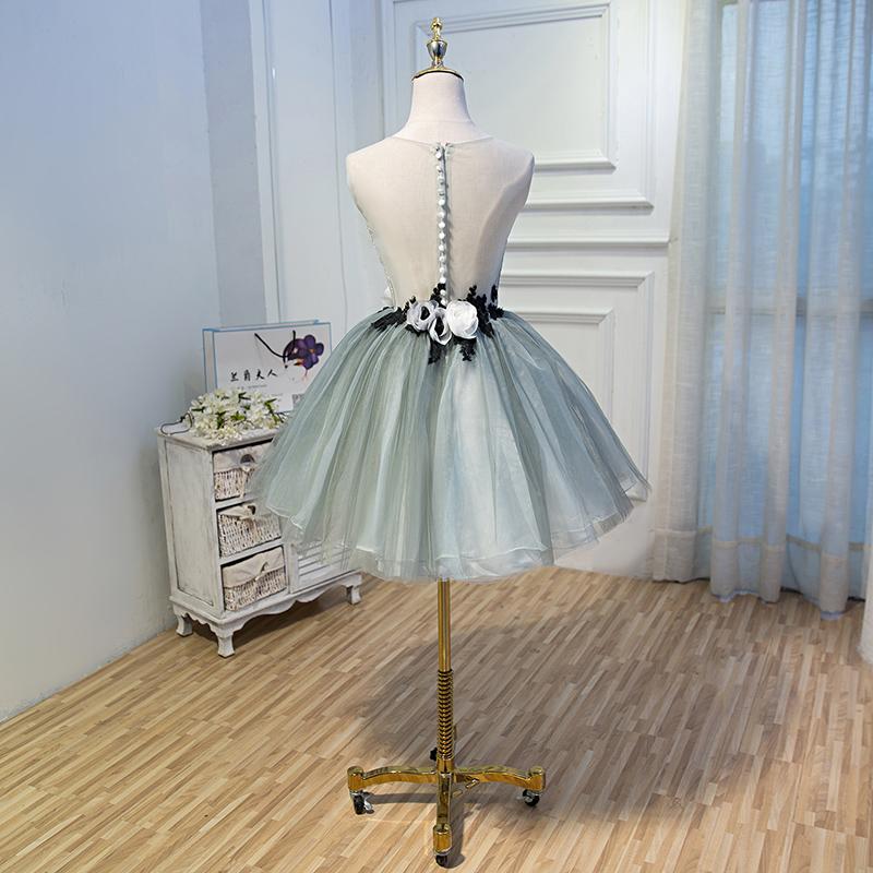 A Line Tulle Flowers Short Homecoming Dresses, Cheap Party Dress PDN51