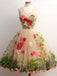 A line Scoop 3D Flowers Tulle Short Homecoming Dresses, Graduation Dresses OMH0095