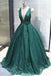 A-line V neck Dark Green Sequined Long Prom Dresses Sparkly Evening Party Dresses PDS18