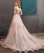 A-line Off-the-shoulder Pearl Pink Long Prom Dresses Evening Dress PDS23