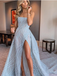 A-line Strapless Sky Blue Long Prom Dresses Unique Long Evening Dress PDS24