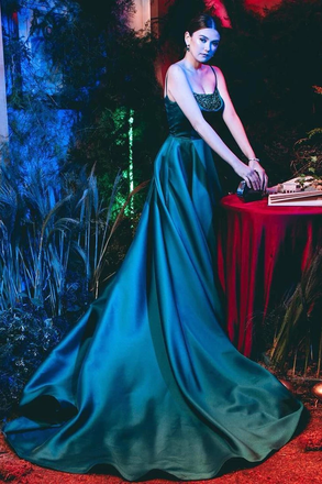 A-line Spaghetti Straps Dark Green Long Prom Dresses Evening Dress PDS21