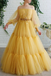 A-line Off-the-shoulder Yellow Tulle Long Prom Dresses Evening Dress PDS56