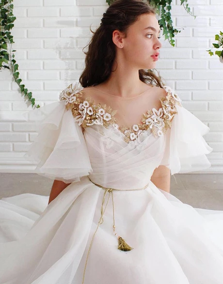 A-line Off White Short Sleeves Long Prom Dresses Organza Evening Dress – trendtydresses A-line Off White Short Sleeves Long Prom Dresses Organza Evening Dress – trendtydresses