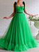 A-line Black Straps Sage Long Charming Prom Dresses Tulle Evening Dress PDS97