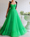 A-line Black Straps Sage Long Charming Prom Dresses Tulle Evening Dress PDS97