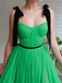 A-line Black Straps Sage Long Charming Prom Dresses Tulle Evening Dress PDS97