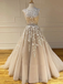 A-line Scoop Lace Appliques Long Prom Dresses Cheap Evening Dress PDS92