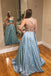 A-line Two Pieces Spaghetti Straps Sparkly Long Prom Dresses Evening Dress PDT3