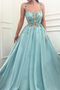 A-line Spaghetti Straps Flowers Long Prom Dresses Tulle Evening Dress PDT6