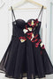 Black Tulle Sweetheart Neck Short Prom Dress, Flowers Homecoming Dress PDP57