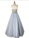 A-line Sweetheart Beaded Light Blue Long Prom Dresses Unique Formal Gowns PDR55