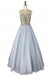 A-line Sweetheart Beaded Light Blue Long Prom Dresses Unique Formal Gowns PDR55