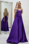 A-line Spaghetti Straps Grape Long Satin Prom Dresses Lace Top Formal Gowns PDR54