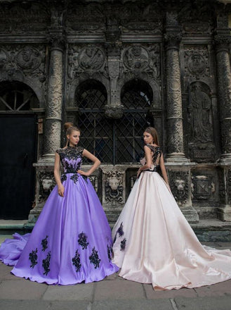 A-line Bateau Yellow Lace Appliques Ball Gown Prom Dresses Quinceanera Formal Dress PDR72