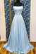 A-line Spaghetti Straps Light Sky Blue Long Simple Prom Dresses Evening Gowns PDR66