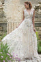 A Line V Neck Lace Appliques Long Off White Prom Dresses Evening Dresses PDR48