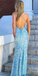 Mermaid Sky Blue Sequins Long Prom Dress Cheap Evening Dresses PDR57
