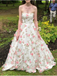 A Line Floral Long Prom Dresses Strapless Beautiful Flower Printed Prom Dress PDR43