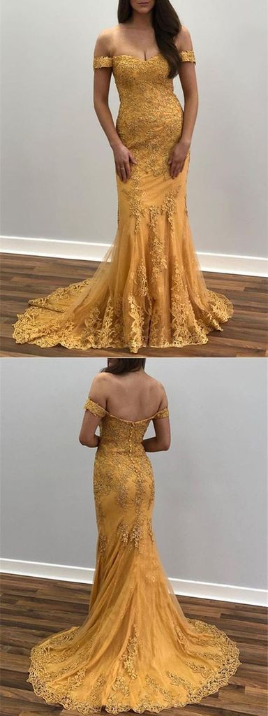 Trumpet/Mermaid Off-the-shoulder Lace Appliques Long Prom Dresses Evening Dresses PDR52