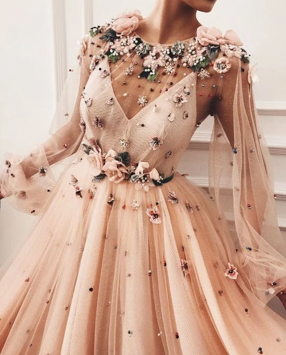 A line Long Sleeves Prom Dresses 3D Flowers Prom Dress Formal Evening trendtydresses A line Long Sleeves Prom Dresses 3D Flowers Prom Dress Formal Evening trendtydresses