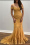 Trumpet/Mermaid Off-the-shoulder Lace Appliques Long Prom Dresses Evening Dresses PDR52