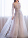 A-line Round Beaded Long Prom Dresses Charming Formal Gowns PDS70