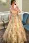 Charming A-line V neck Sparkly Tulle Evening Dress Long Sequins Prom Dress PDS17