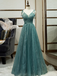 Spaghetti Straps Tulle Modest A Line Evening Dress Long Prom Dress PDR98