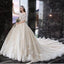 Charming Half Sleeves Ball Gown Wedding Dresses, Appliques V Neck Bridal Dress PDK2